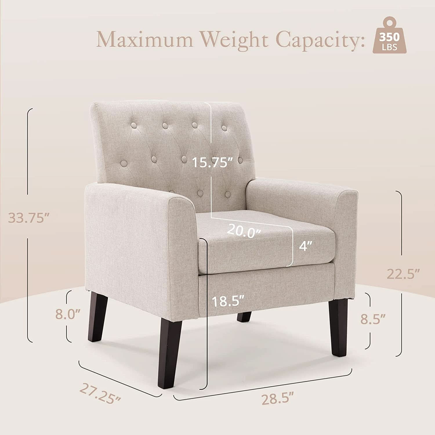Linen Accent Chair With Button Tufting For Living Room-2