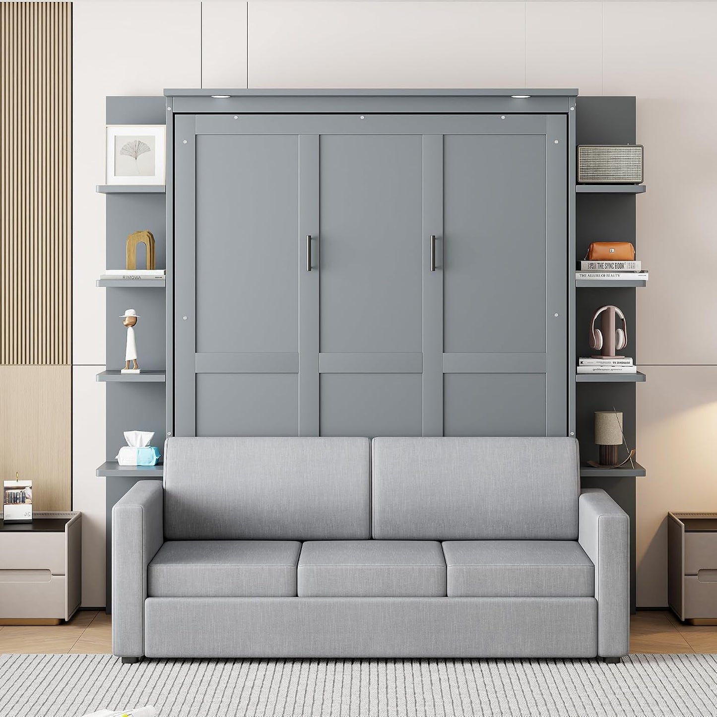 Murphy Bed Queen Size Grey Upholstery Sofa-2