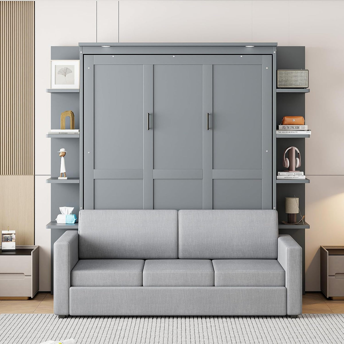 Murphy Bed Queen Size Grey Upholstery Sofa-2