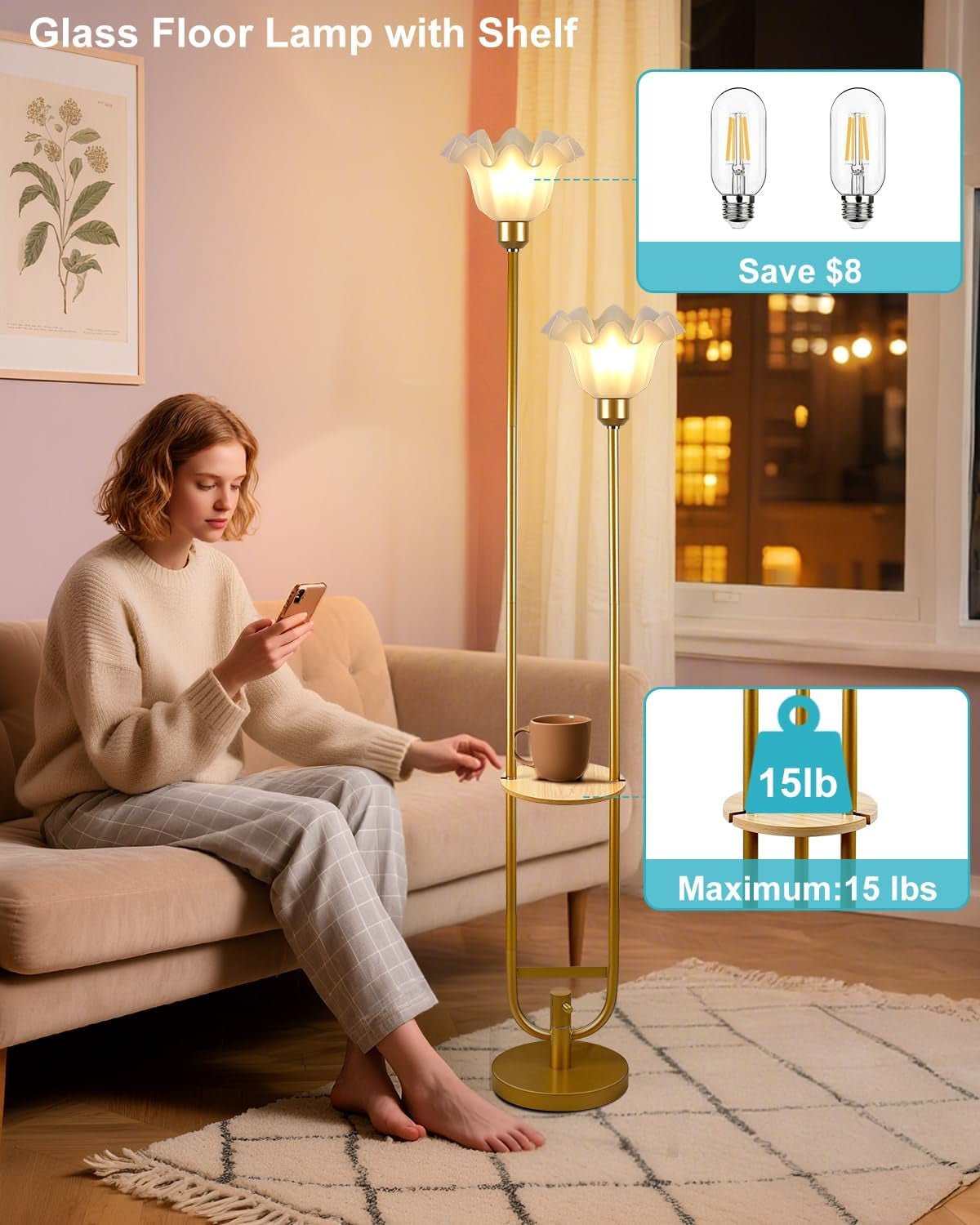 Dimmable Contemporary Gold Flower Floor Lamp 63Inch