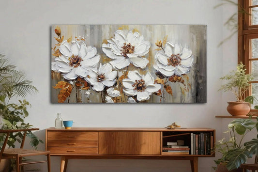 Premium Canvas Textured Floral Wall Art 58x29 Inches