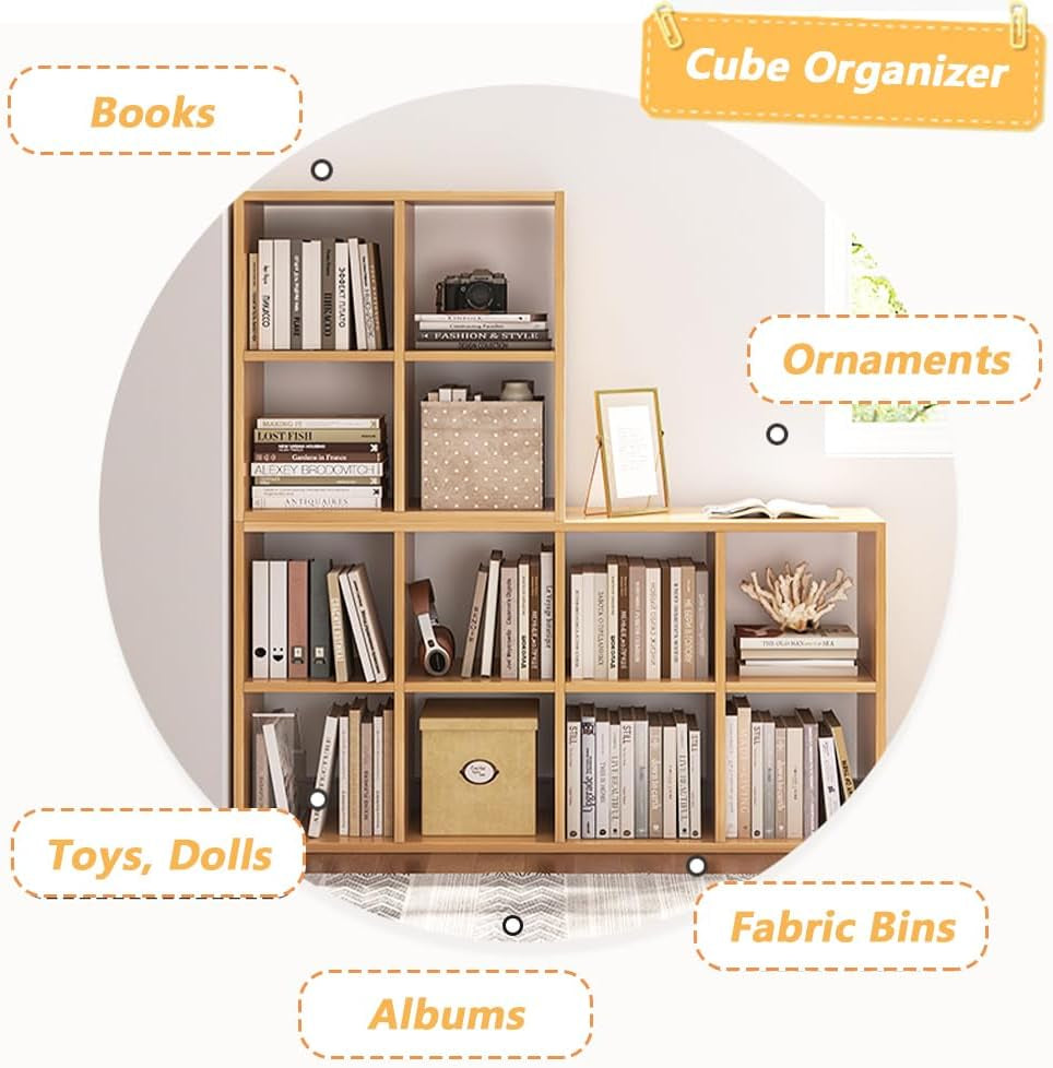 Eight Cube Organizer Bookcase Stackable Open Shelf Oak