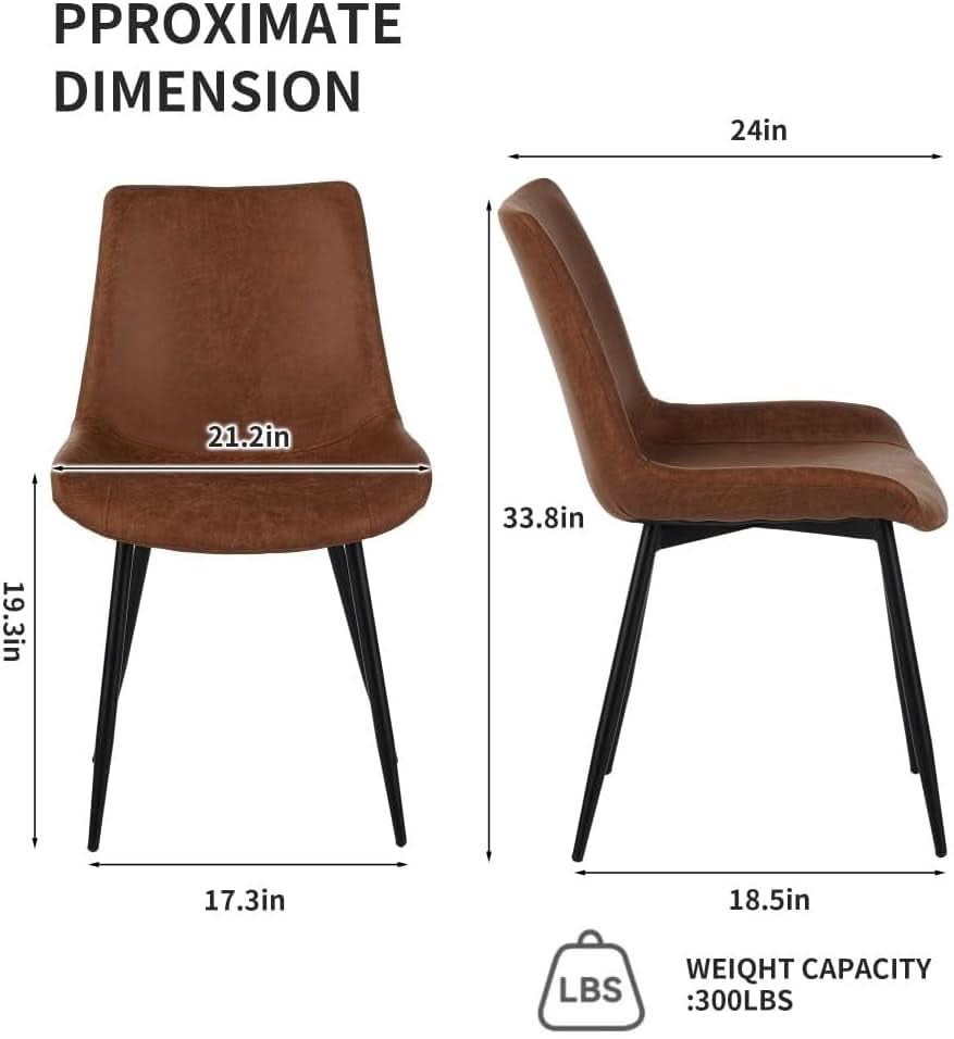 Brown Polyurethane Leather Dining Chairs Quadruple Set