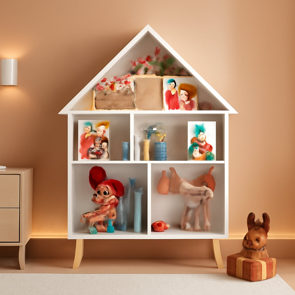 White Wooden Dollhouse Bookcase With 4Tier Storage
