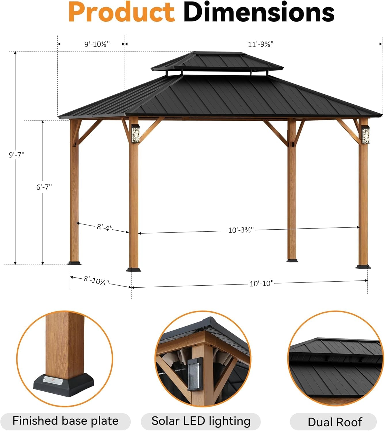 10x12 Weatherproof Hardtop Gazebo With Galvanized Roof