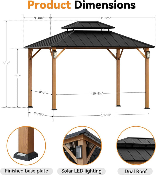 10x12 Weatherproof Hardtop Gazebo With Galvanized Roof