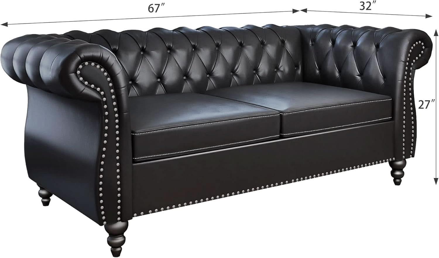 Two Piece Chesterfield Leather Living Room Set With Black Leather Loveseat And Chair-2