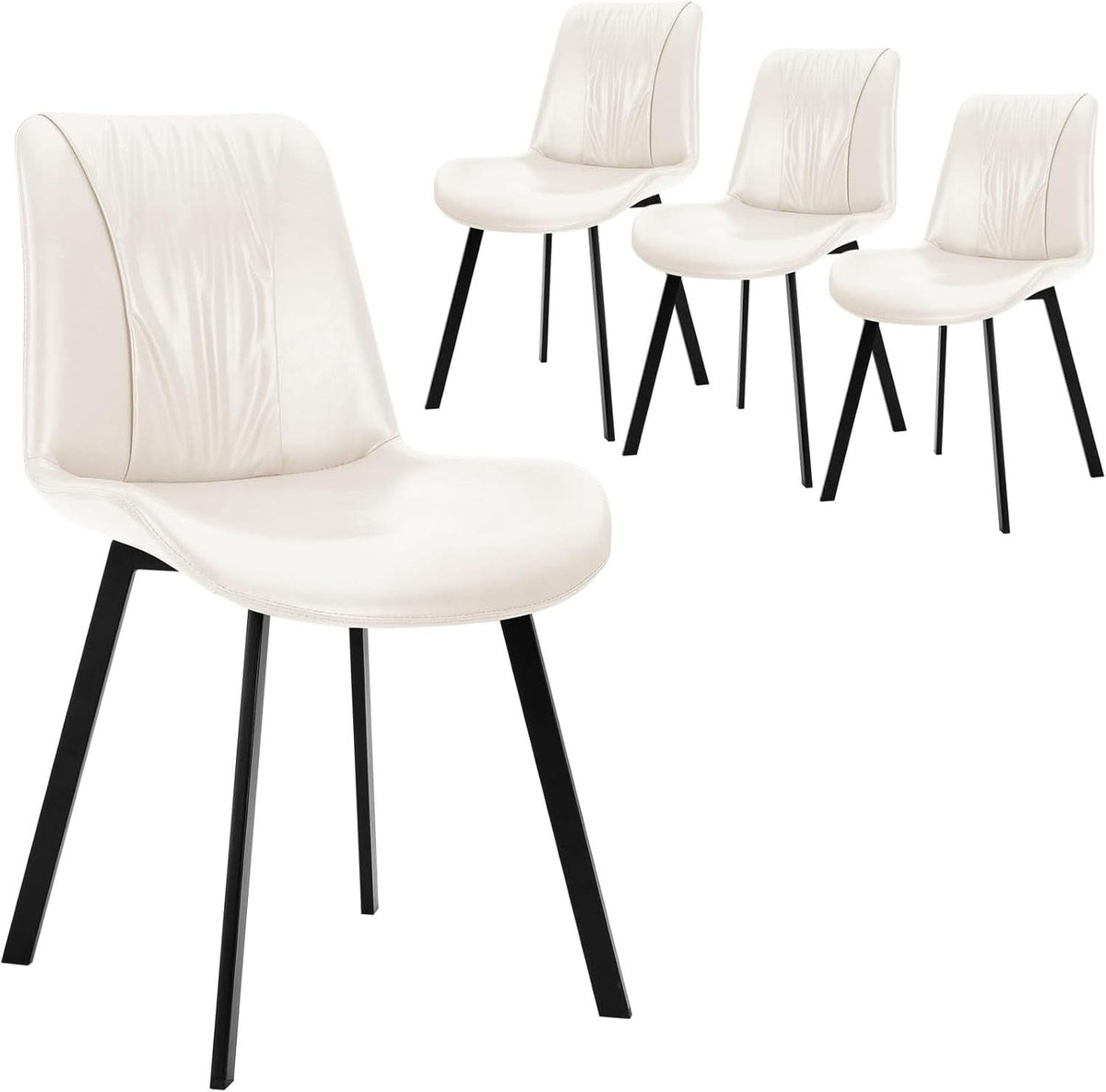 White Upholstered Faux Leather Dining Chairs Fourpack