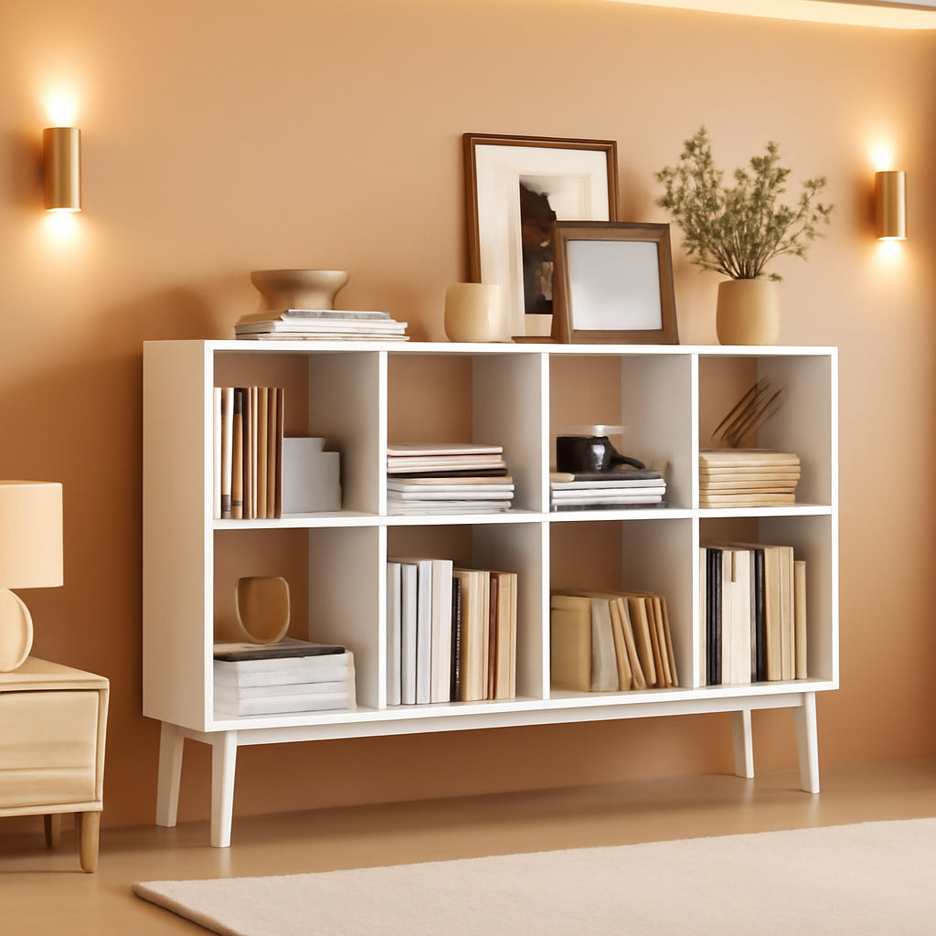 Cloud White Eight Compartment Modular Bookcase System