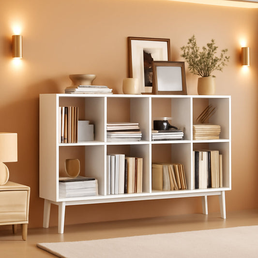 Cloud White Eight Compartment Modular Bookcase System