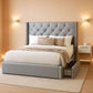 Queen Velvet Grey Upholstered Platform Bed Frame Storage