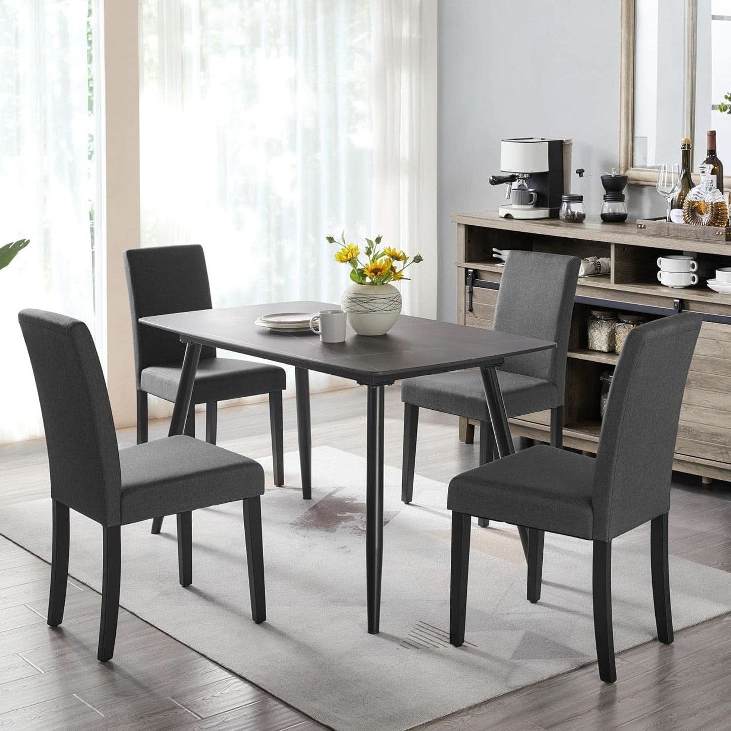 Dark Grey Upholstered Dining Chairs Set Of 4 With Wood Legs