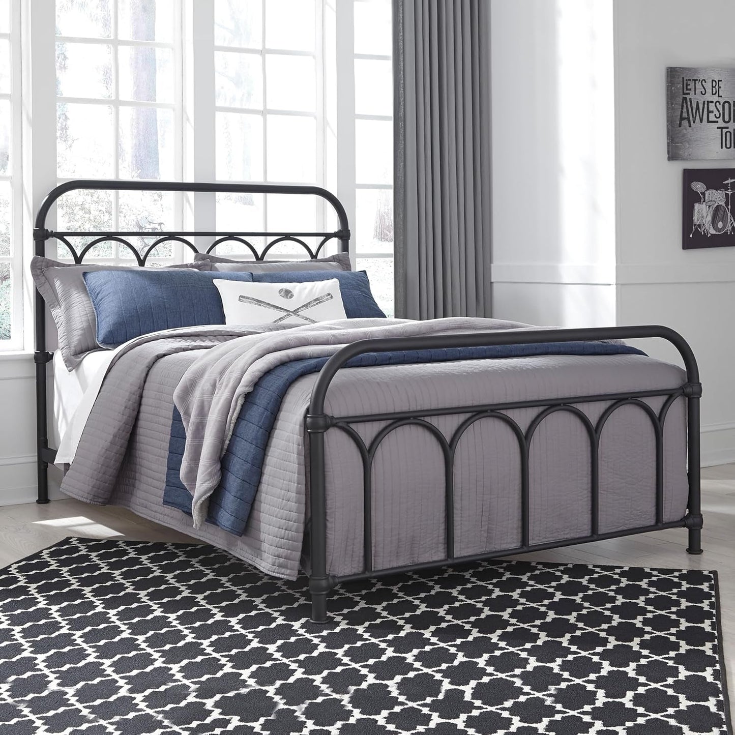 Full size Metal Bed Matte Black Industrial Farm house