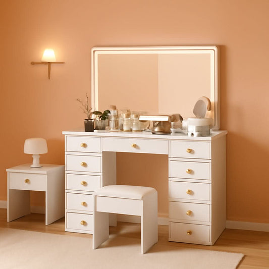 Elegant Translucent White Glass Vanity Desk Storage-0