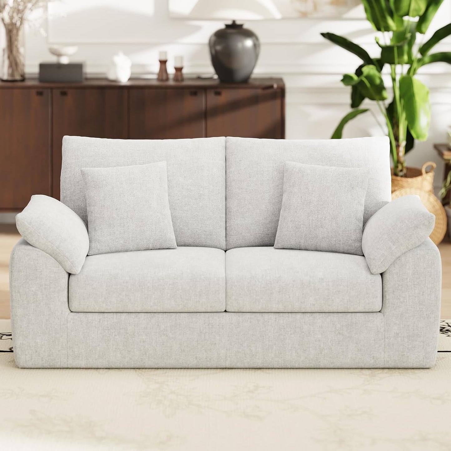 Beige Two Seater Sofa For Compact Modern Living Room-3