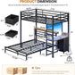 Twin Over Full Metal Bunk Bed Desk Storage LED Charging Station
