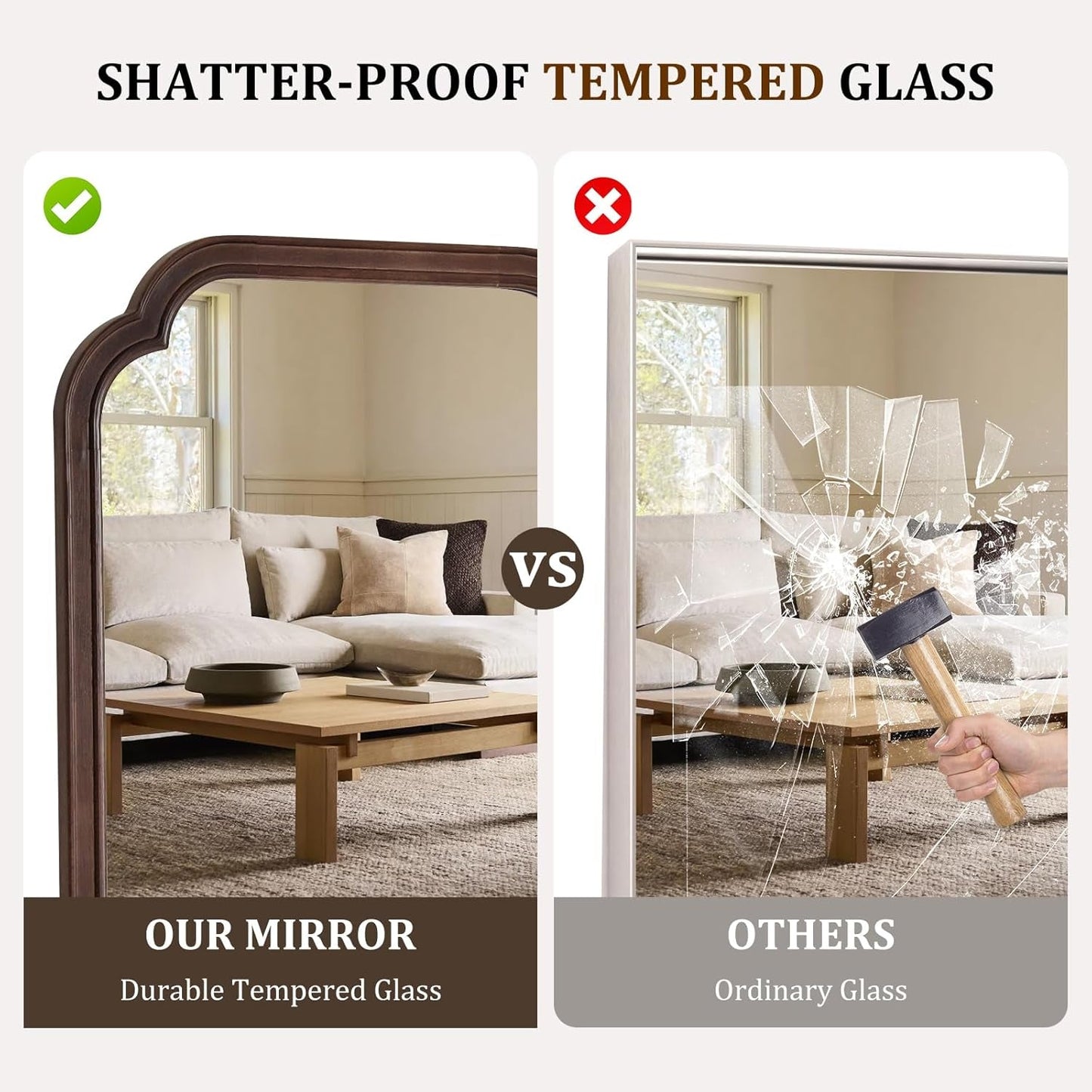 Walnut Handcrafted Timberframe Wall Vanity Mirror 65Inch