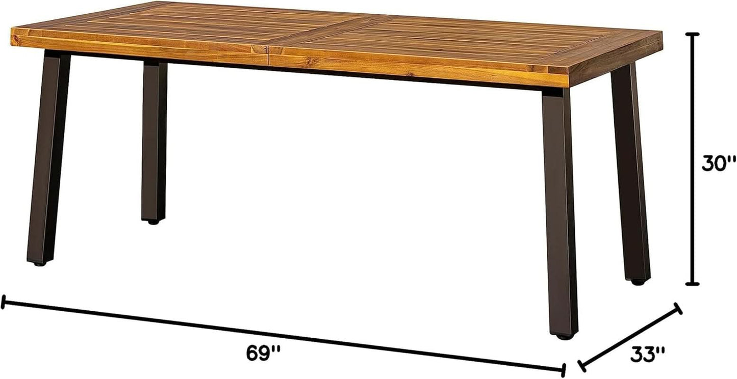 Acacia Wood Dining Table For 6 With Iron Legs IndoorOutdoor