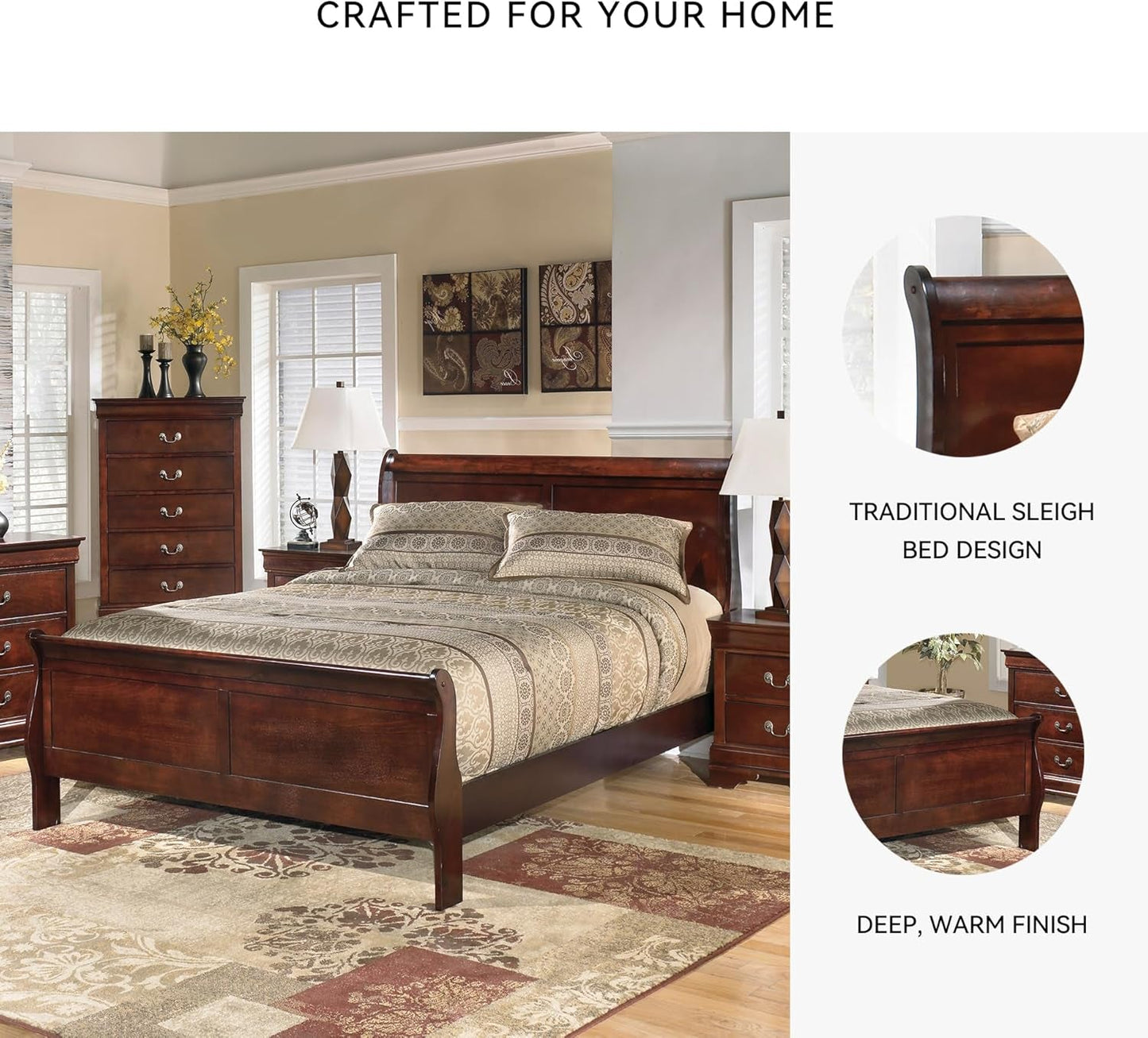 Queen Sleigh Bed Dark Brown Sustainably Sourced Veneer