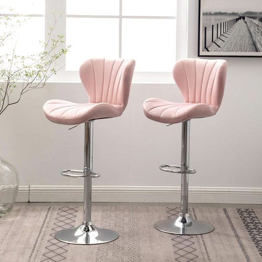 Pink Velvet Adjustable Swivel Barstools Set Of Two