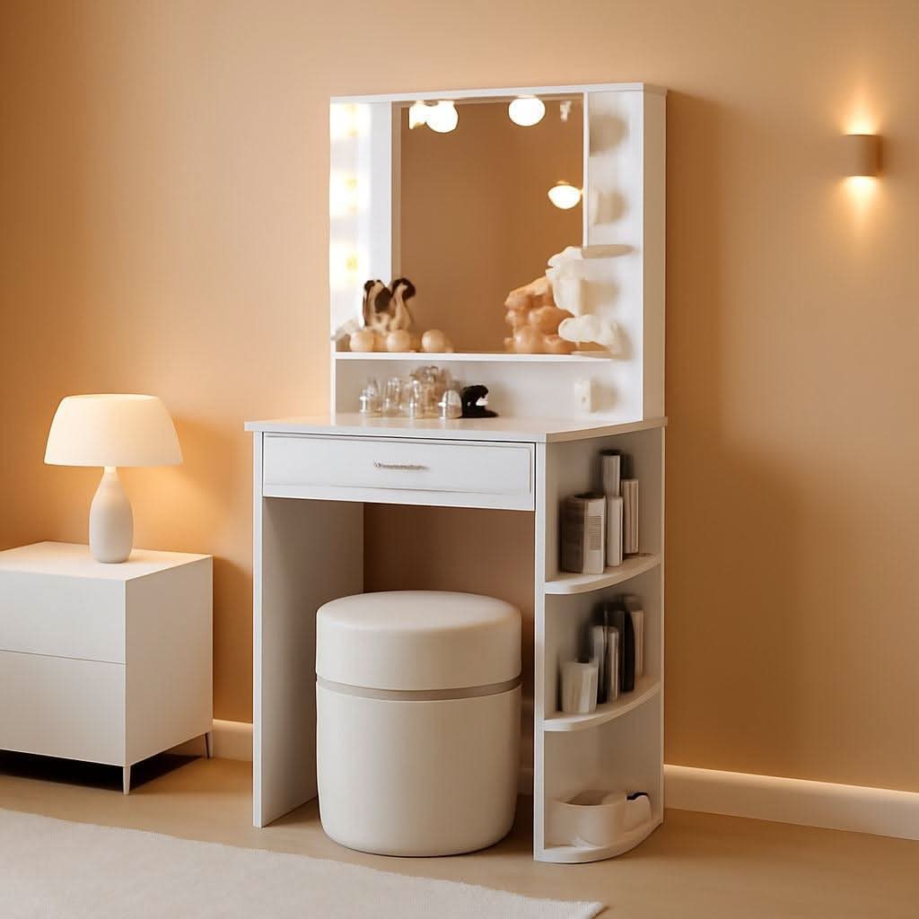 White Makeup Vanity Dresser With Illuminated Mirror