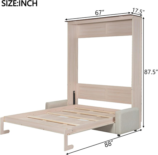 Queen Size Murphy Wallbed Beige With Convertible Sofa LED-1