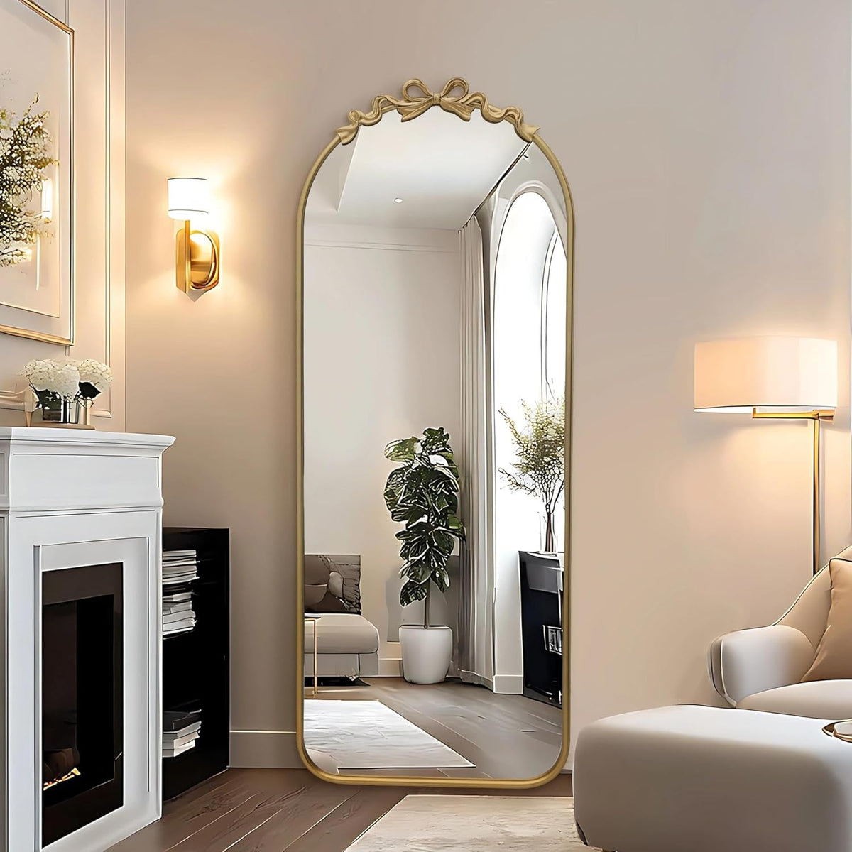 Arched Floor Mirror 21x56 Gold Baroque Reflections
