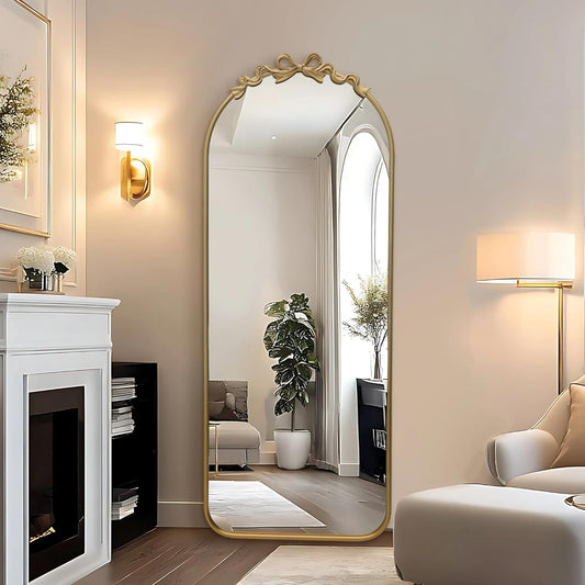Arched Floor Mirror 21x56 Gold Baroque Reflections