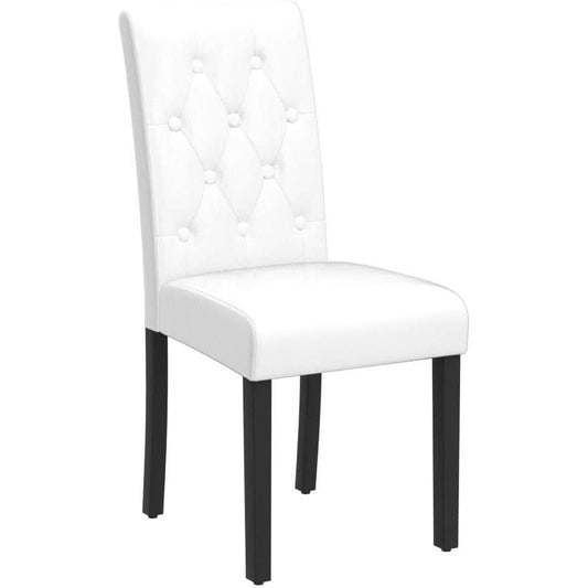 Dining Chairs Set of 6 White Leather Seat Solid Wood Legs