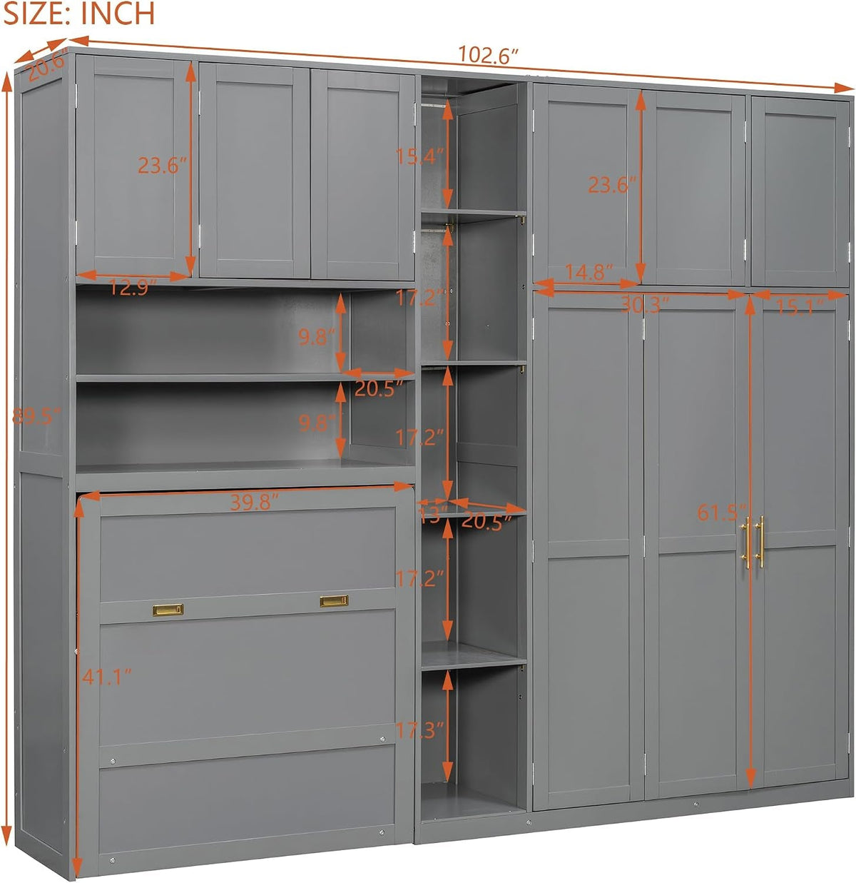 Twin Size Charcoalgray Murphy Cabinet Bed Wardrobe-1