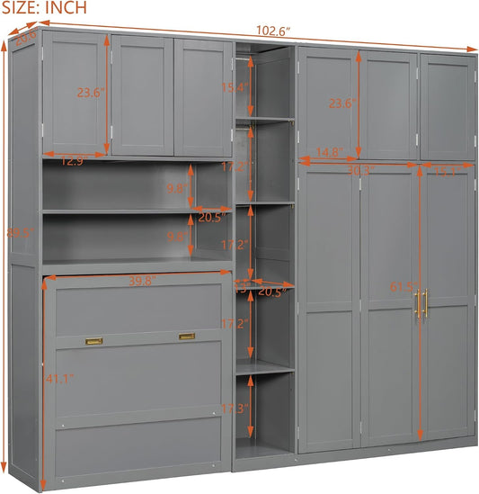 Twin Size Charcoalgray Murphy Cabinet Bed Wardrobe-1