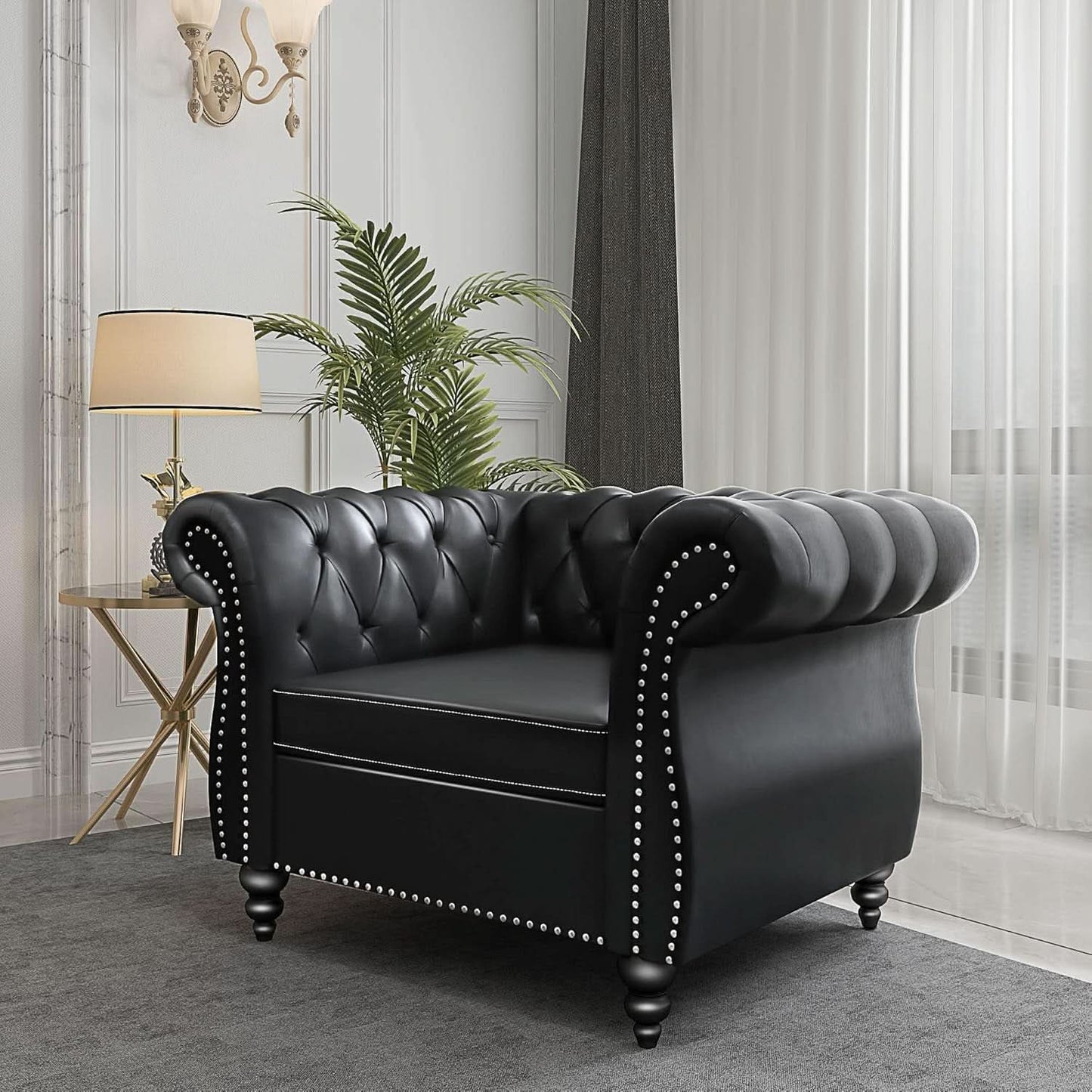 3 Piece Living Room Sectional Sofa Set Black Modern-4