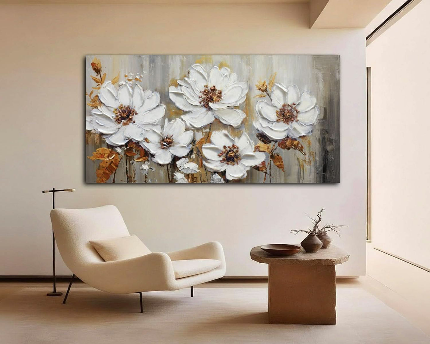 Premium Canvas Textured Floral Wall Art 58x29 Inches