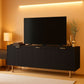 Black Fluted Mid Century Modern TV Entertainment Center With Storage