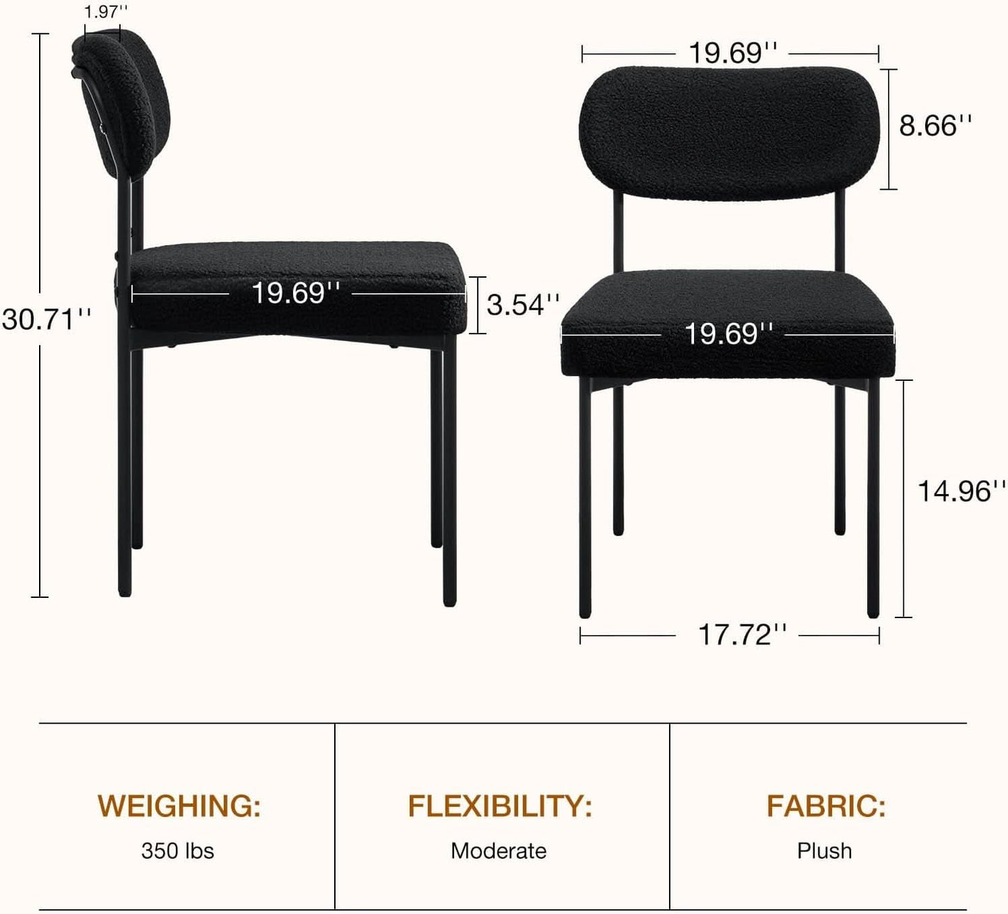 Boucle Upholstered Dining Chairs Black Curved Back