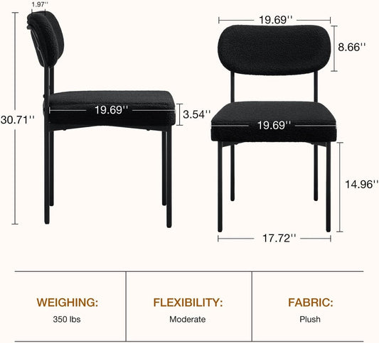 Boucle Upholstered Dining Chairs Black Curved Back