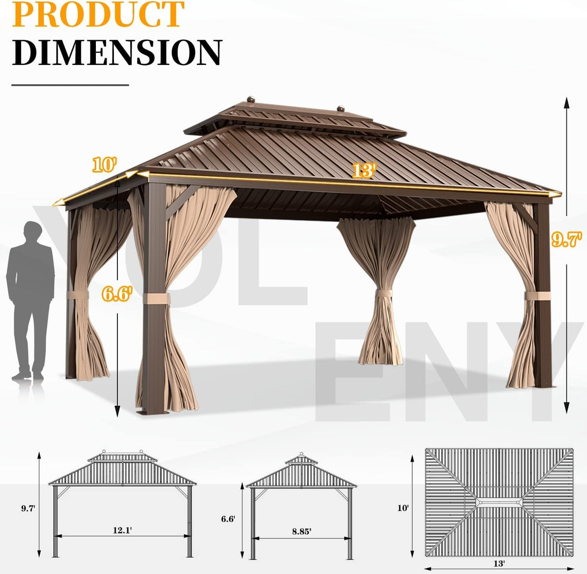 10x13 Galvanized Steel Gazebo With Netting Curtains