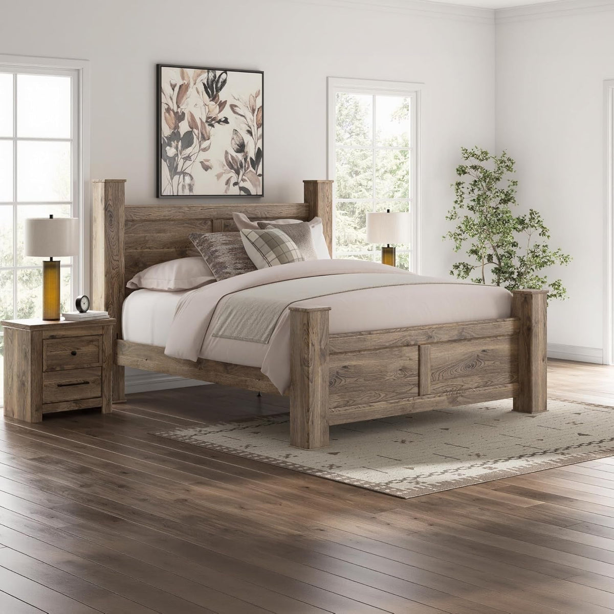 Ashley Signature King Size Poster Bed Frame Hickory