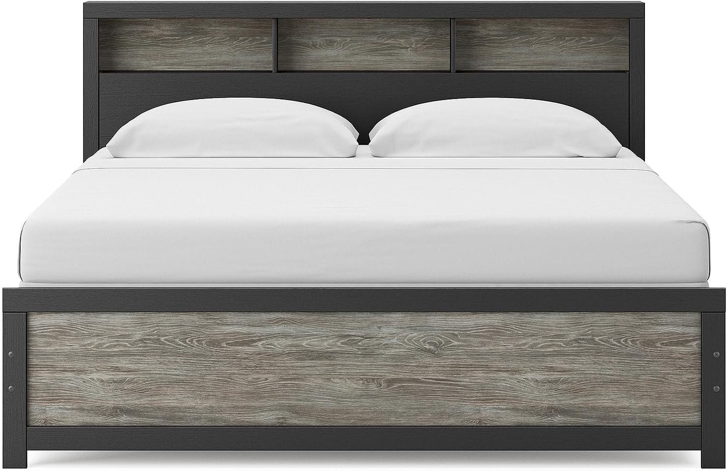 King Bed Frame With Bookcase Headboard Warm Gray Matte Black