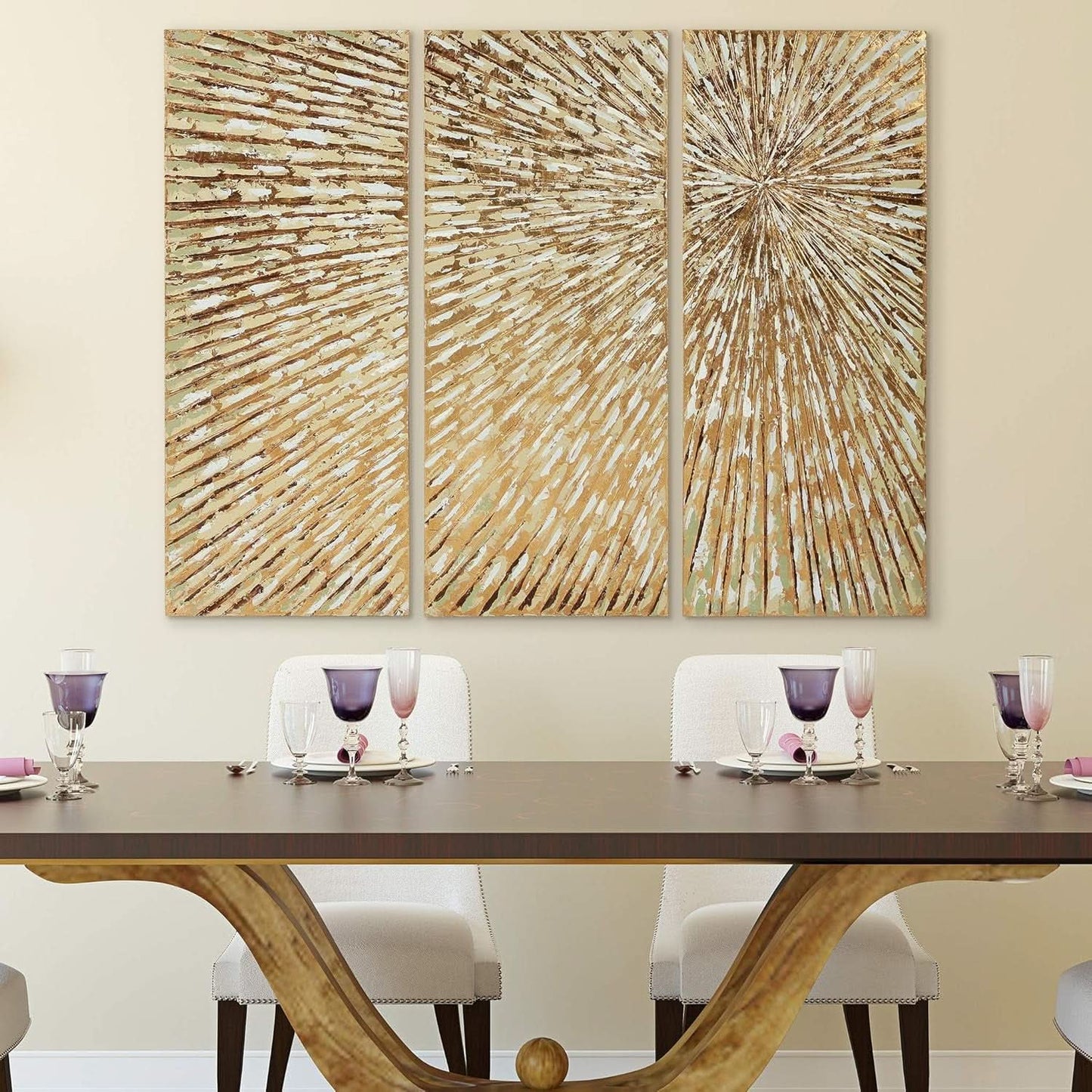 Goldleaf Textured Hand Painted Canvas Art Triptych
