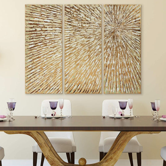 Goldleaf Textured Hand Painted Canvas Art Triptych