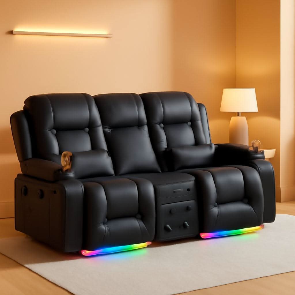 Dark Brown Power Reclining Loveseat Heated Massage