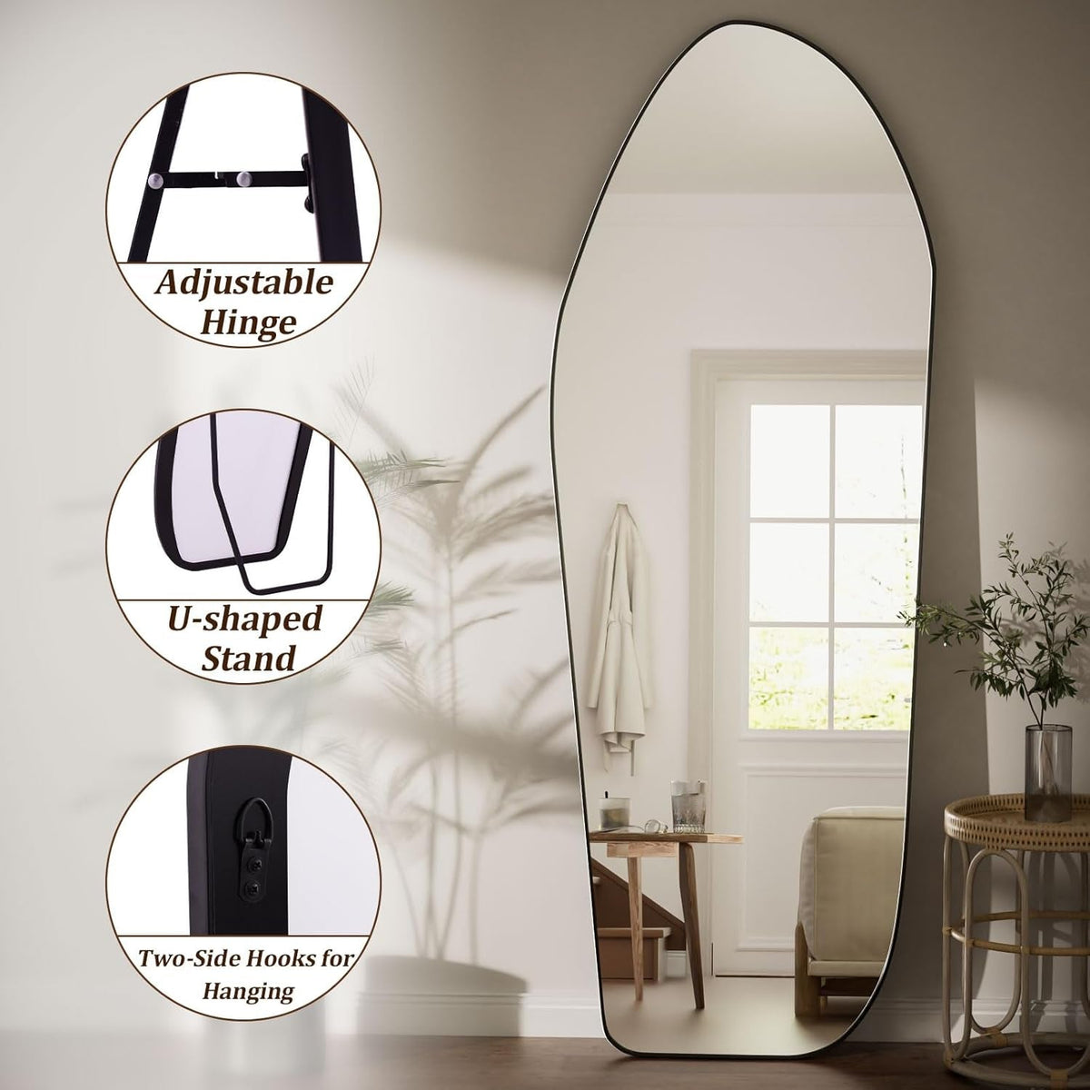67x24 Oversized Diamond Floor Mirror Black Aluminum