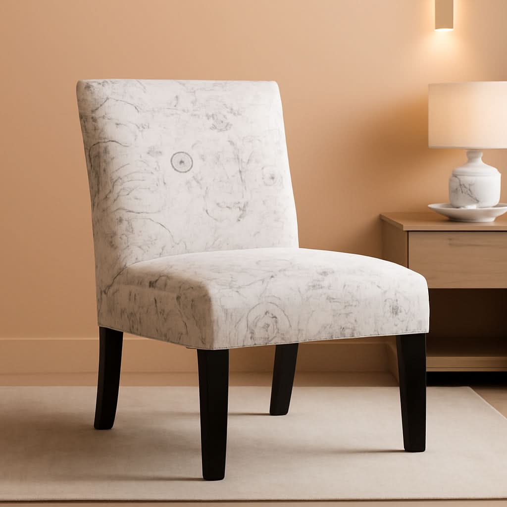 Armless Script Print Upholstered Accent Chair Espresso
