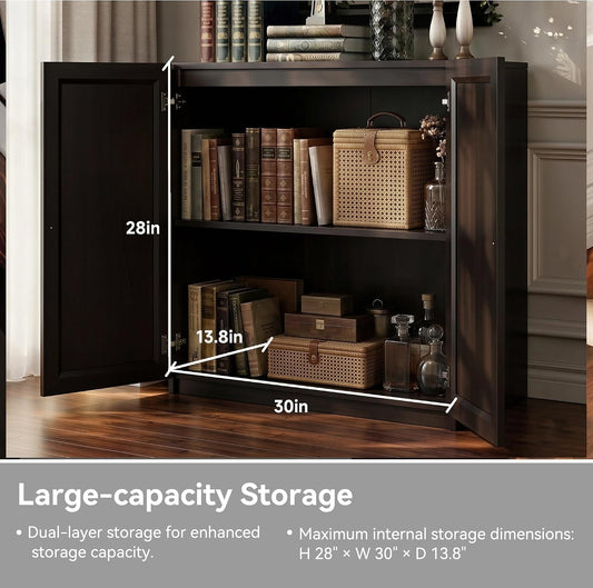 Dark Brown Adjustable Shelves Sideboard Buffet Cabinet