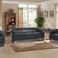 Three Piece Living Room Furniture Set With Faux Leather Chesterfield Sofa Club Chair And Loveseat In Black-2