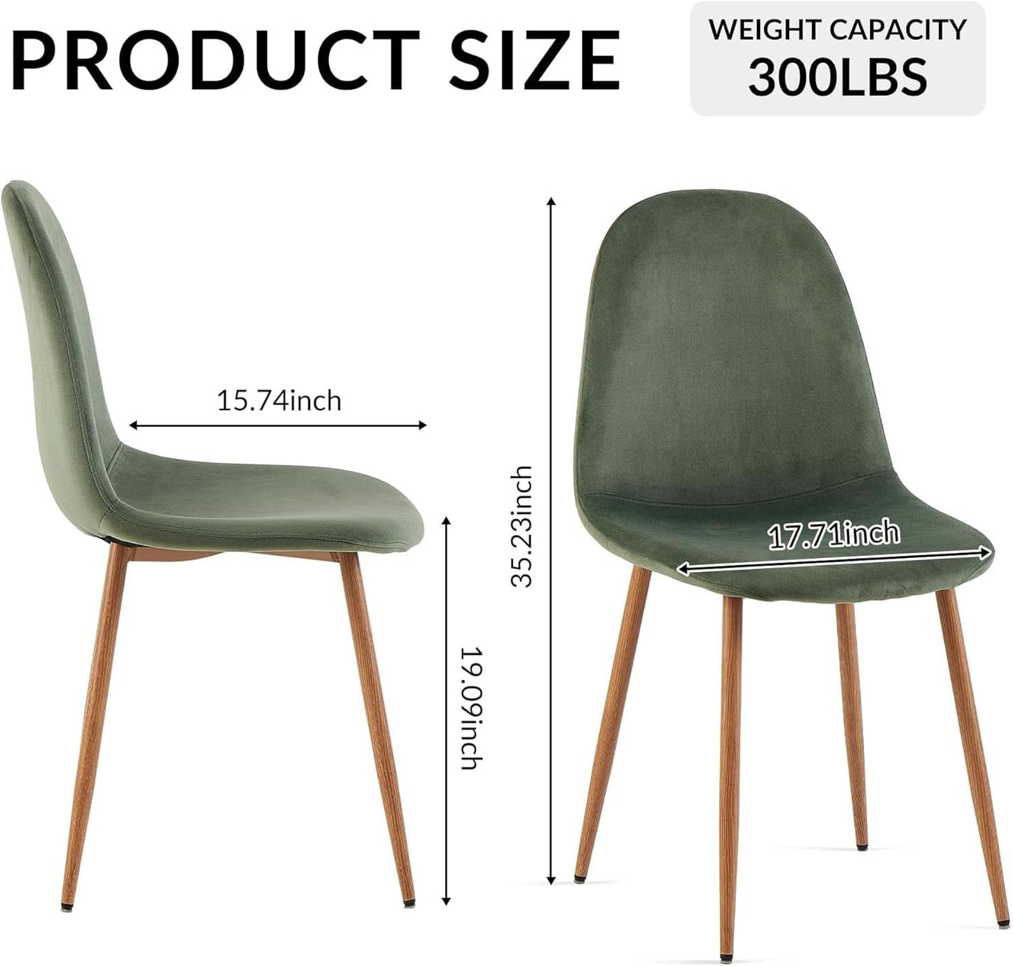 Four Green Velvet Upholstered Dining Chairs Collection