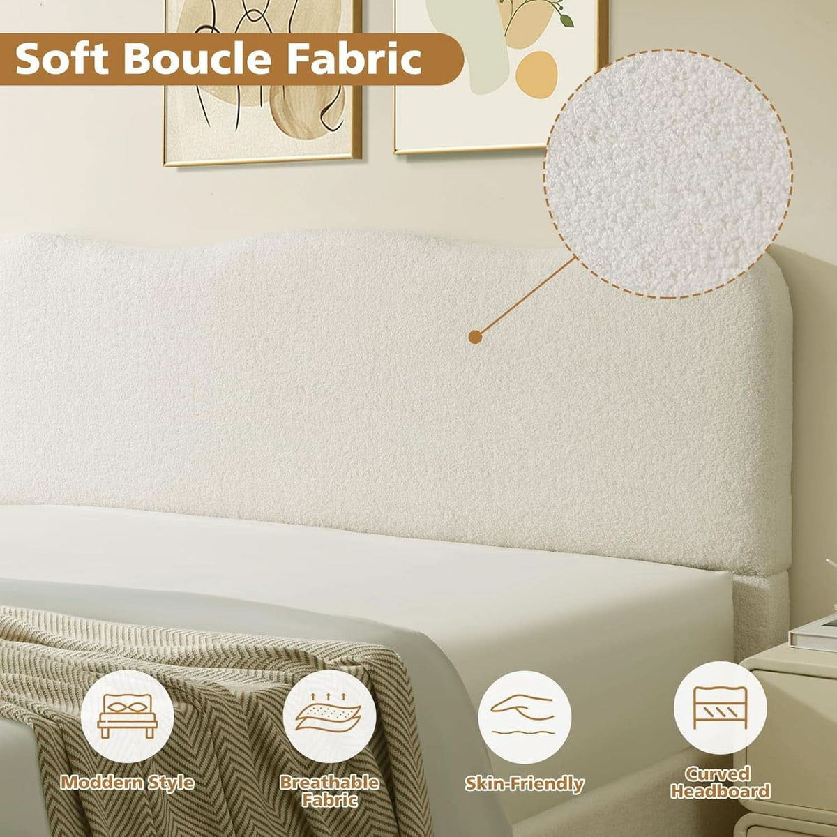 Queen Size Lift Up Storage Bed Curved Headboard Upholstered-2