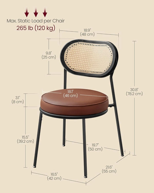 Dining Chairs Set of 4 With Boho Rattan Back Coffee Brown