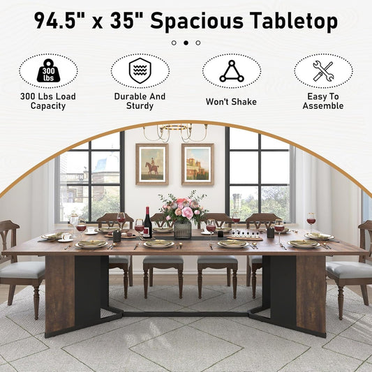 Brown 94 Inch Solid Wood Dining Table Stain Resistant